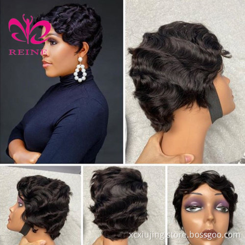 Human Hair Pixie Cut Machine Made Wigs With Baby Hair Brazilian short Hair Wigs
